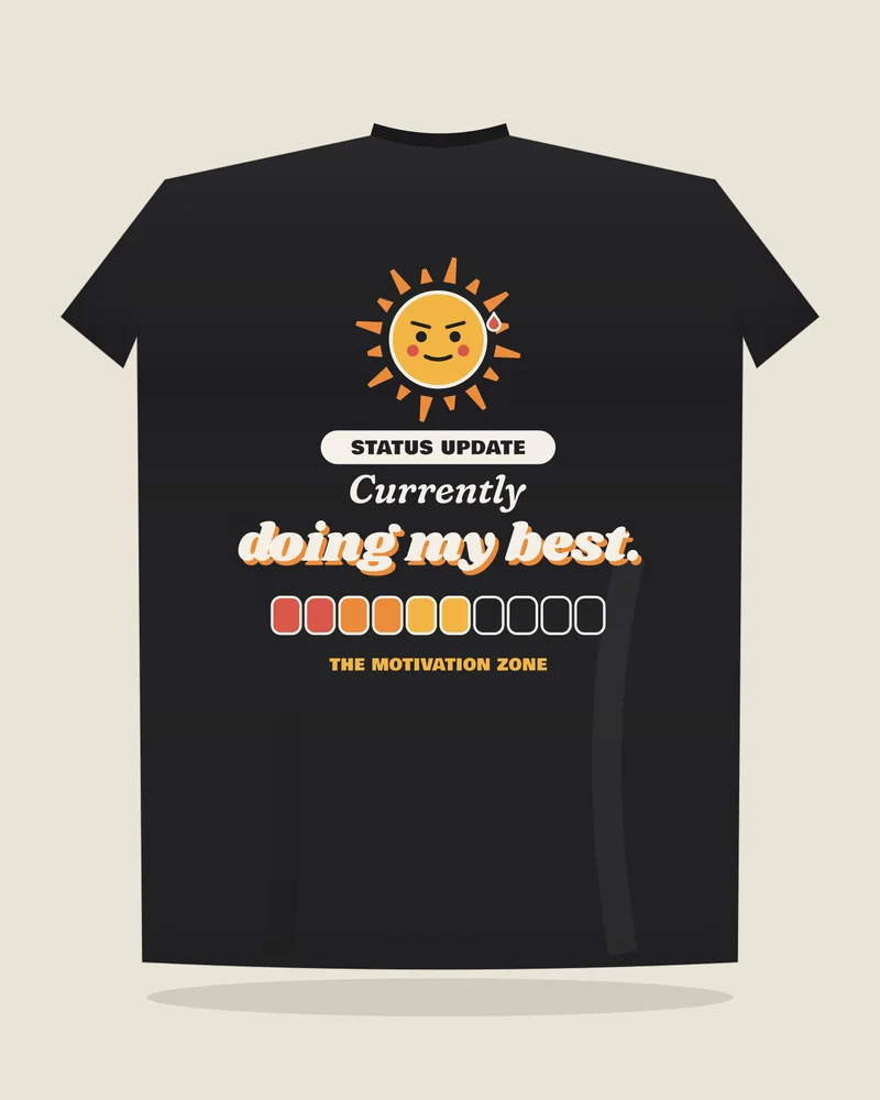 Black tee with the print “Doing my best.”, back view (illustration)