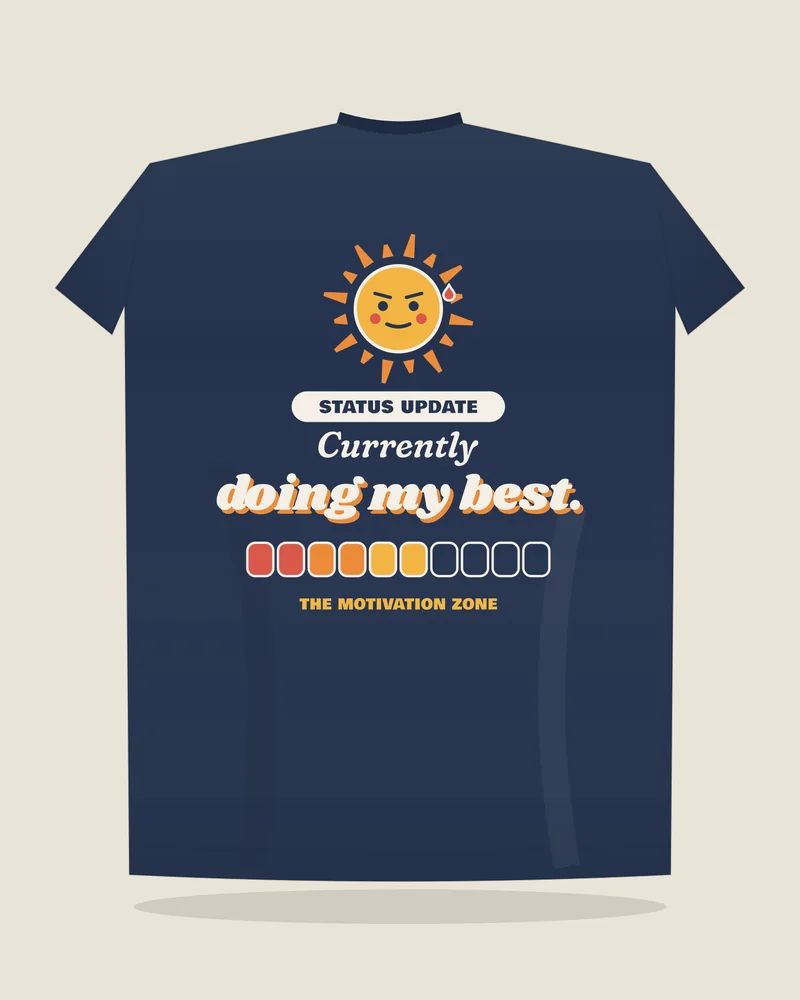 Navy tee with the print “Doing my best.”, back view (illustration)