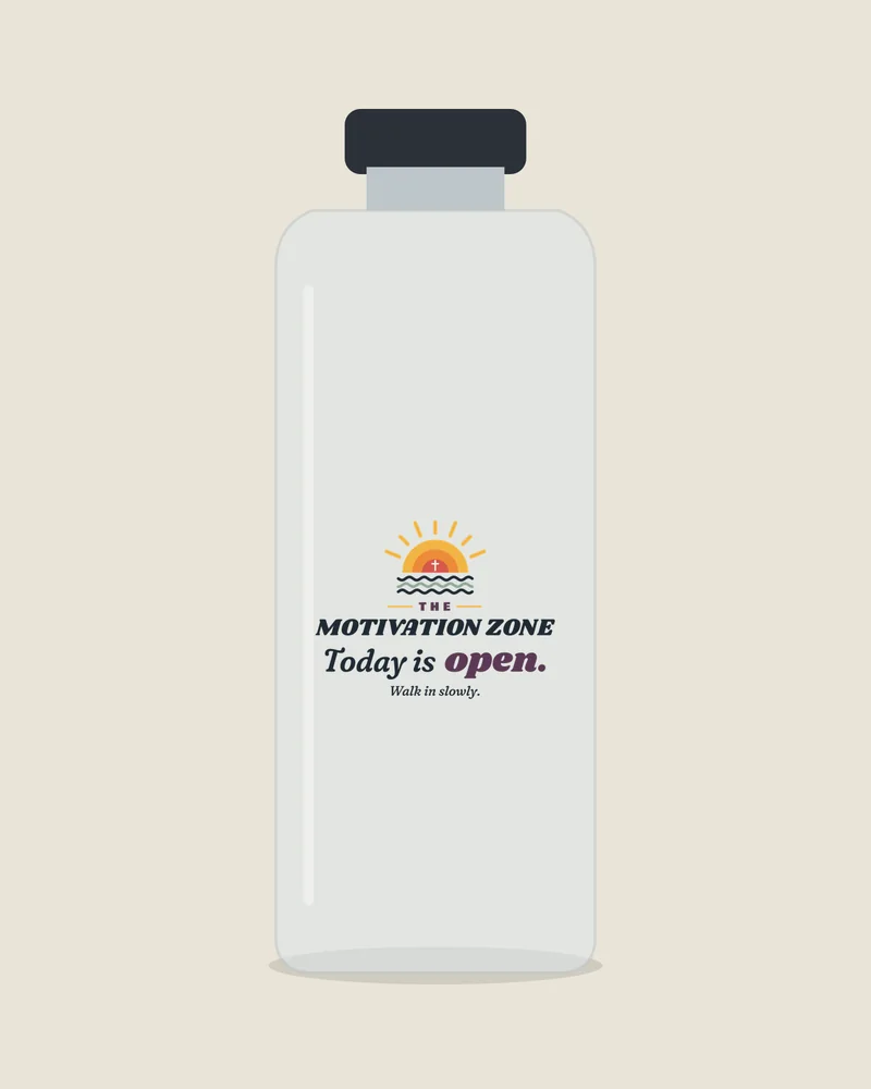 Clear tumbler with the print “Today is open.”, view (illustration)